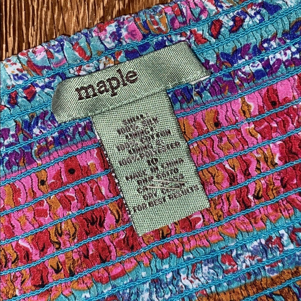 Anthropologie Maple Silk Paisley Strapless Smocked Dress - Picture 2 of 7